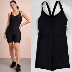 NWT Black Short Bodysuit 5" Racerback‎ Athletic Romper LP Yoga Pilates Dance Run